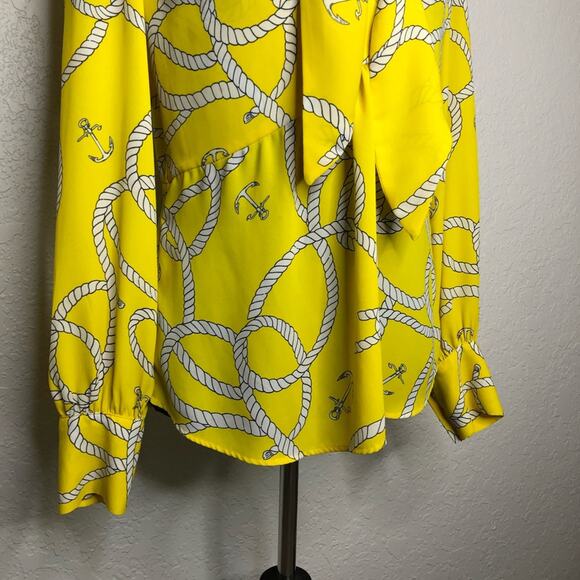 Cabi yellow and white anchor rope print tie front top size Medium #5707 - Picture 3 of 15